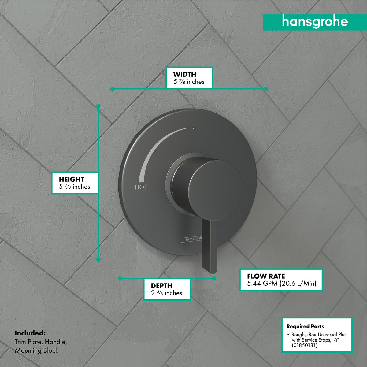 HANSGROHE 15739341 Ecostat S Pressure Balance Trim - Brushed Black Chrome