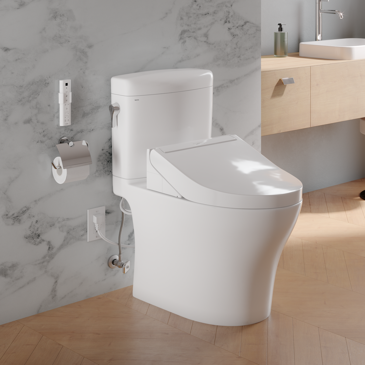 TOTO MW4363084CEMFGN#01 Washlet+ Aquia Iv Cube Two-Piece Elongated Dual Flush 1.28 And 0.9 Gpf Toilet With C5 Bidet Seat - Cotton White