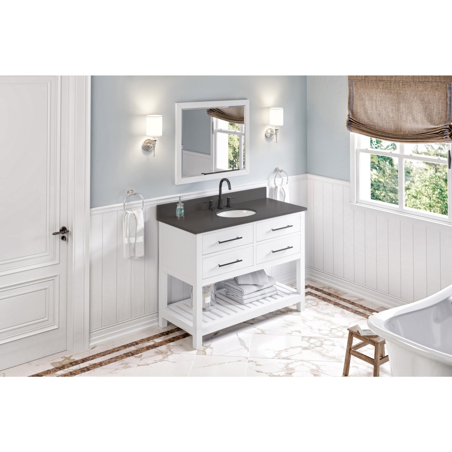 JEFFREY ALEXANDER VN2WAV-48-WH-NT 48" White Wavecrest Vanity - White