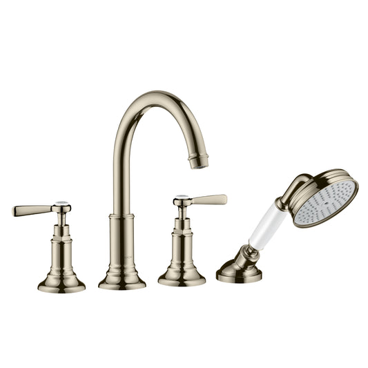 AXOR Montreux 4-Hole Roman Tub Set Trim with Lever Handles and 1.8 GPM Handshower in Polished Nickel