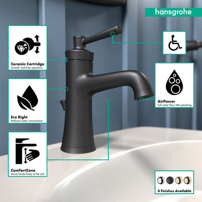 HANSGROHE 04773670 Matte Black Joleena Transitional Single Hole Bathroom Faucet 0.5 GPM