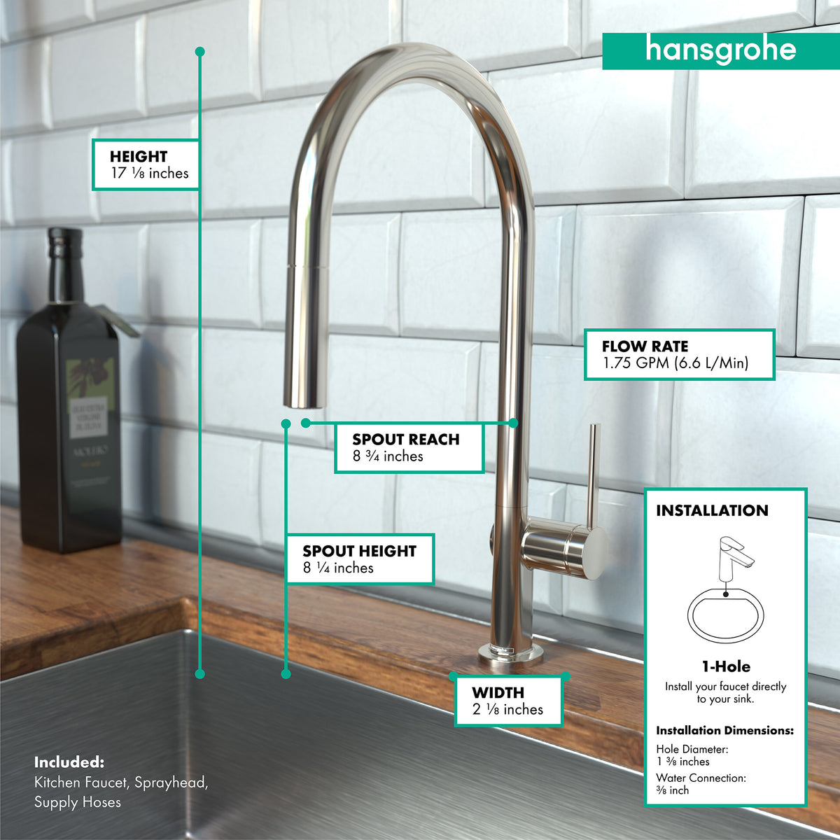 HANSGROHE 72801831 Talis N HighArc Kitchen Faucet, O-Style 2-Spray Pull-Down with sBox, 1.75 GPM - Polished Nickel