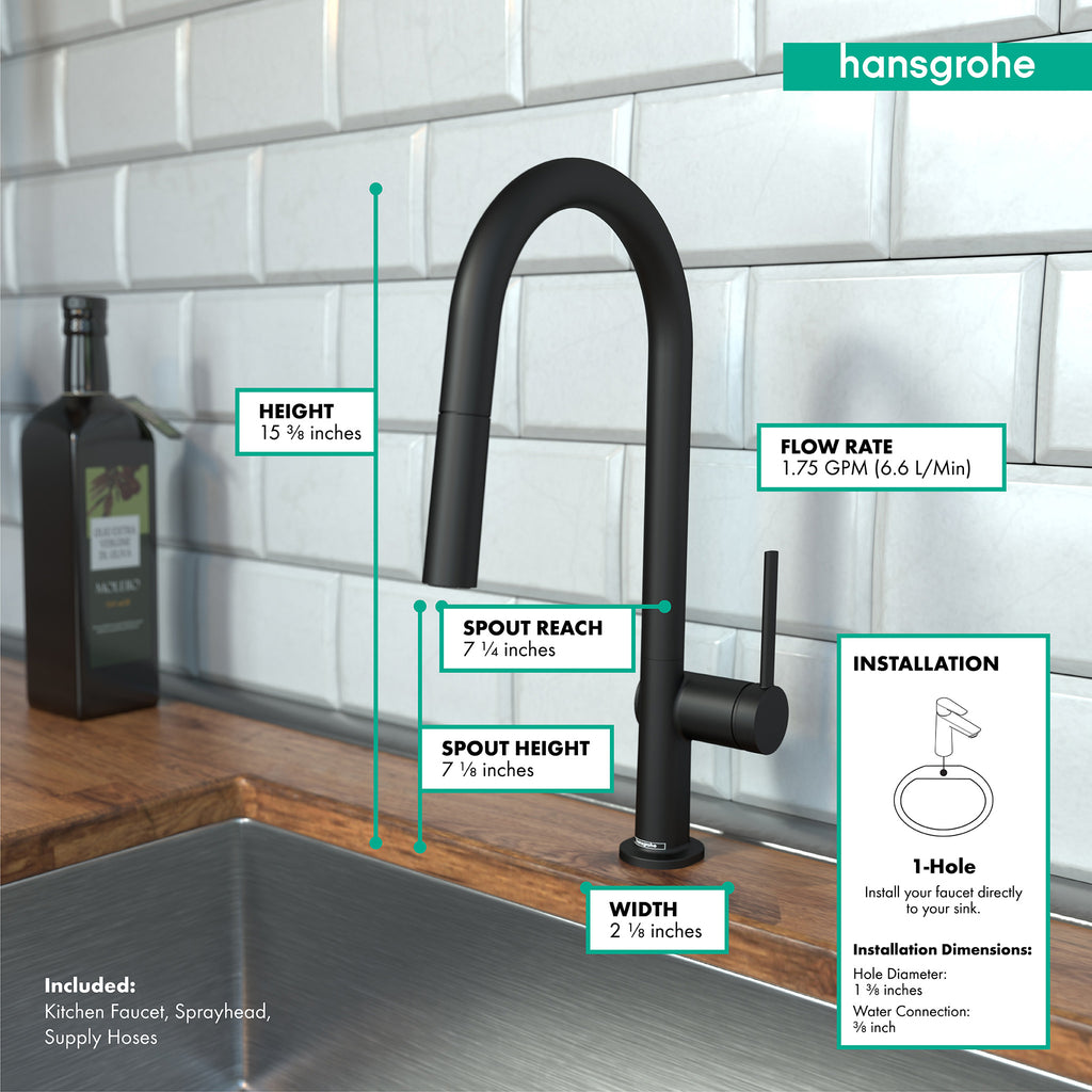 HANSGROHE 72846671 Talis N HighArc Kitchen Faucet, A-Style 2-Spray Pull-Down, 1.75 GPM - Matte Black