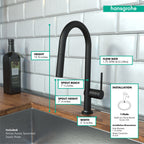 HANSGROHE 72846671 Talis N HighArc Kitchen Faucet, A-Style 2-Spray Pull-Down, 1.75 GPM - Matte Black
