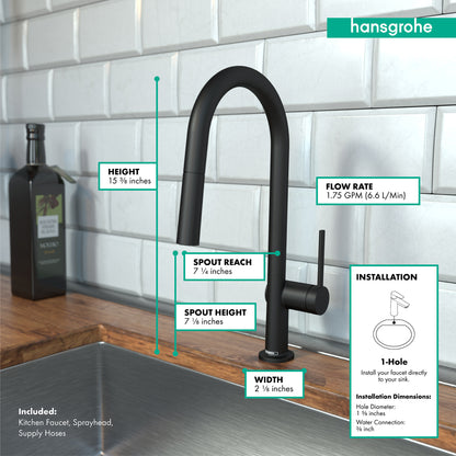 HANSGROHE 72846671 Talis N HighArc Kitchen Faucet, A-Style 2-Spray Pull-Down, 1.75 GPM - Matte Black