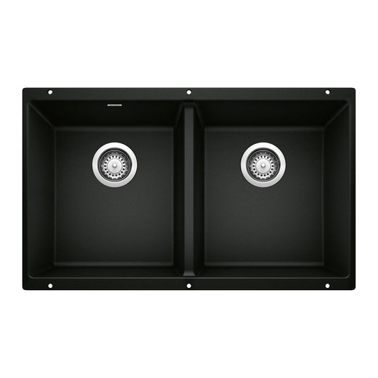 BLANCO 442927 Precis Precis SILGRANIT 29" 50/50 Double Bowl Undermount Kitchen Sink - Coal Black in Coal Black