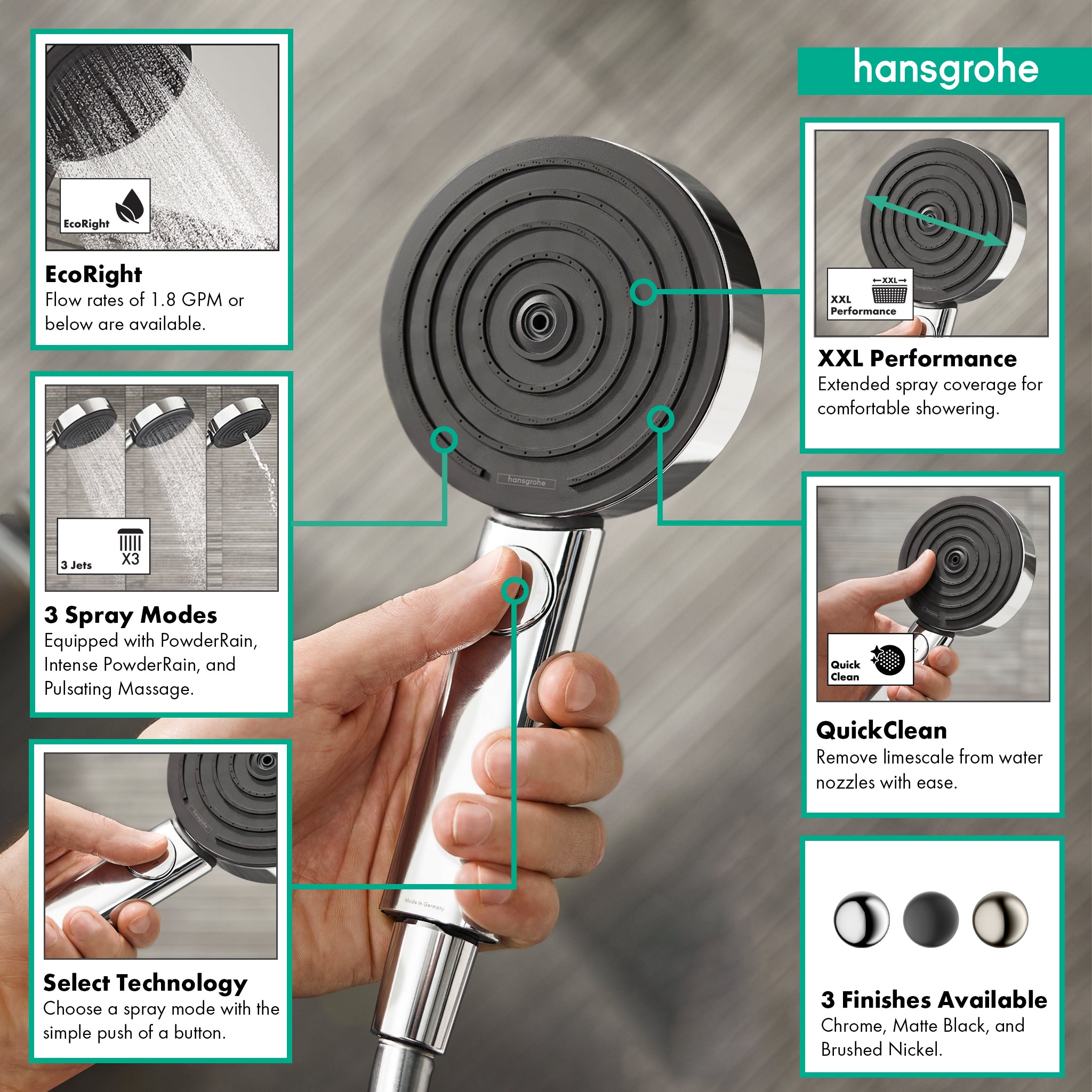 HANSGROHE 24112001 Pulsify S Handshower 105 3-Jet, 1.75 GPM - Chrome