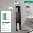 HANSGROHE 56060800 XtraStoris Rock Recessed Toilet Brush Holder with Shelf & Tileable Door - Brushed Stainless Steel