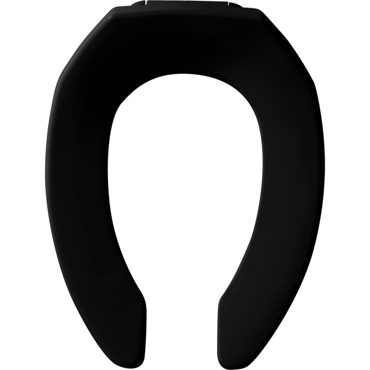 Church Elongated Open Front Less Cover Commercial Plastic Toilet Seat in Black with STA-TITE Commercial Fastening System Check Hinge