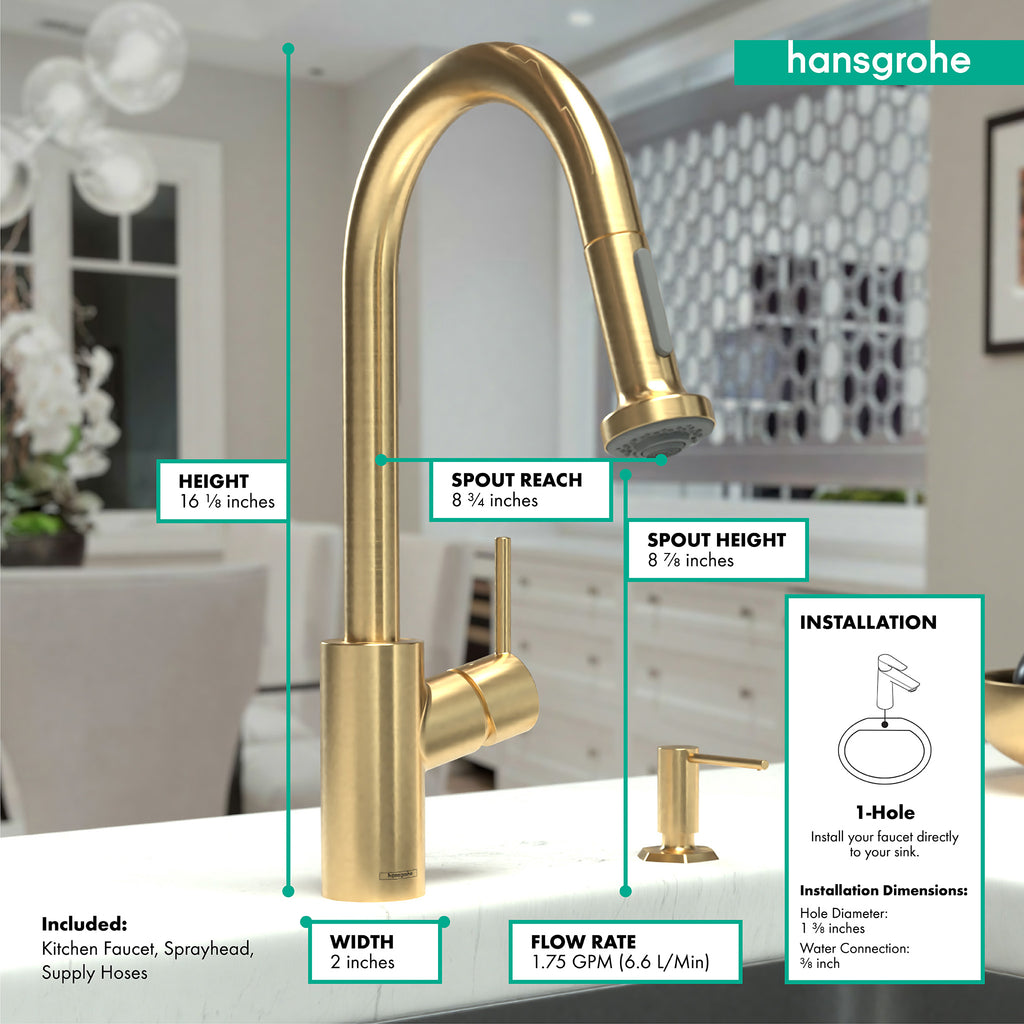 HANSGROHE 14877251 Talis S² HighArc Kitchen Faucet, 2-Spray Pull-Down, 1.75 GPM - Brushed Gold Optic