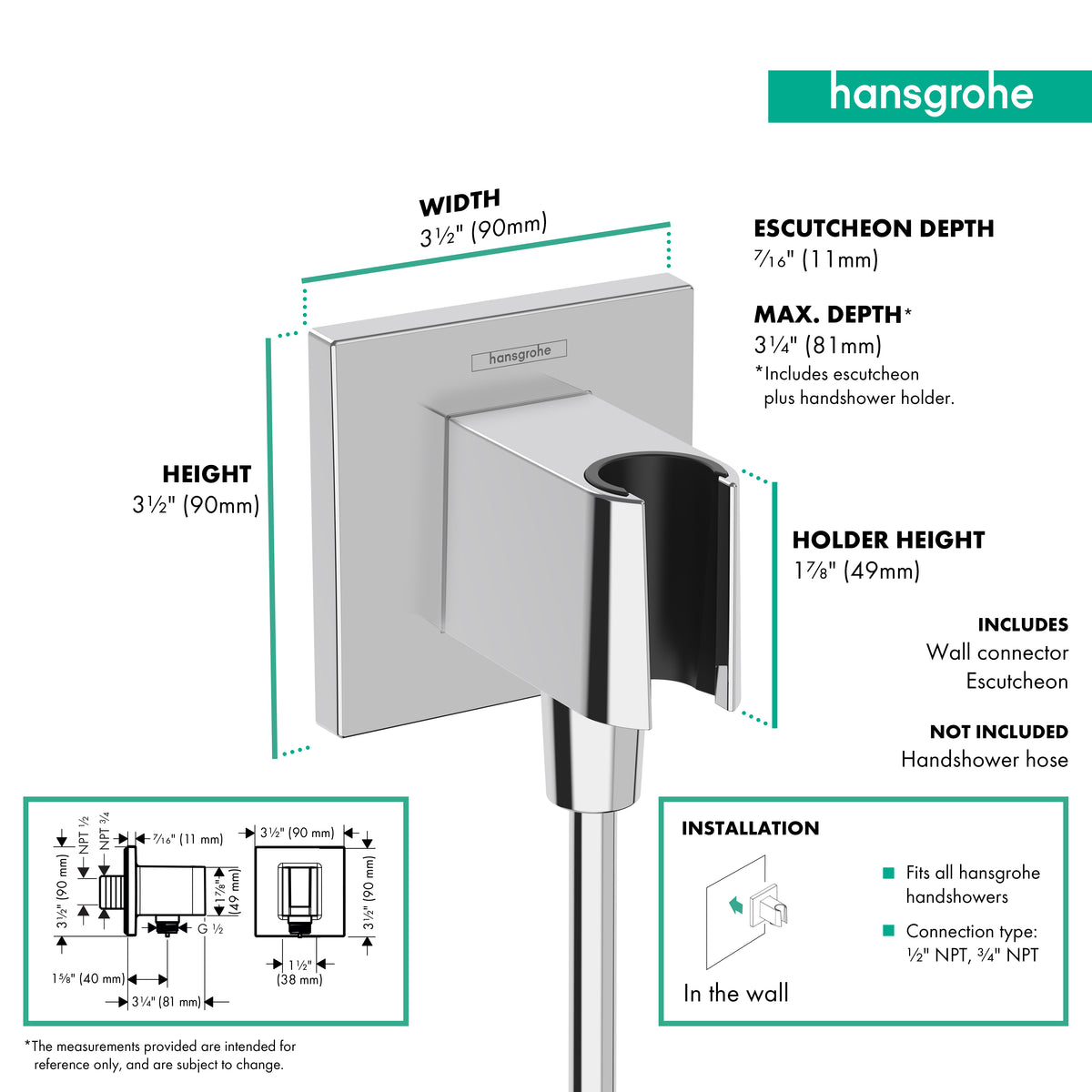 HANSGROHE 26889001 FixFit E Wall Outlet with Handshower Holder - Chrome