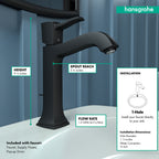HANSGROHE 31302671 Metropol Classic Single-Hole Faucet 160 with Pop-Up Drain, 1.2 GPM - Matte Black