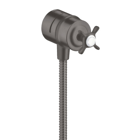 AXOR Montreux Wall Outlet with Check Valves and Volume Control, Cross Handle in Brushed Black Chrome