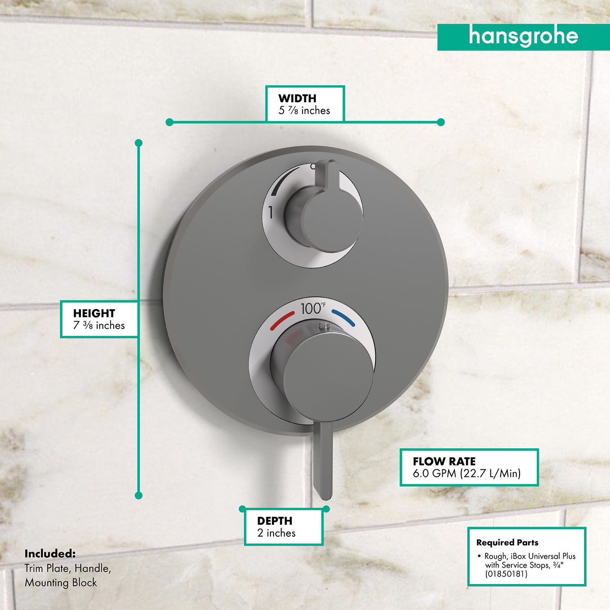 HANSGROHE 15757341 Ecostat S Thermostatic Trim with Volume Control - Brushed Black Chrome