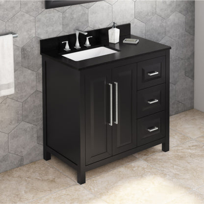 JEFFREY ALEXANDER VKITCAD36BKBGR 36" Black Cade Vanity, left offset, Black Granite Vanity Top, undermount rectangle bowl - Black