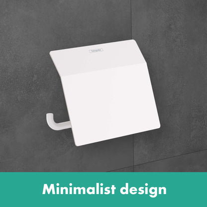 HANSGROHE 41753700 Matte White AddStoris Modern Roll Holder with Cover