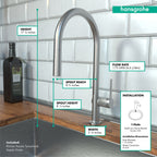 HANSGROHE 72801801 Talis N HighArc Kitchen Faucet, O-Style 2-Spray Pull-Down with sBox, 1.75 GPM - Stainless Steel Optic