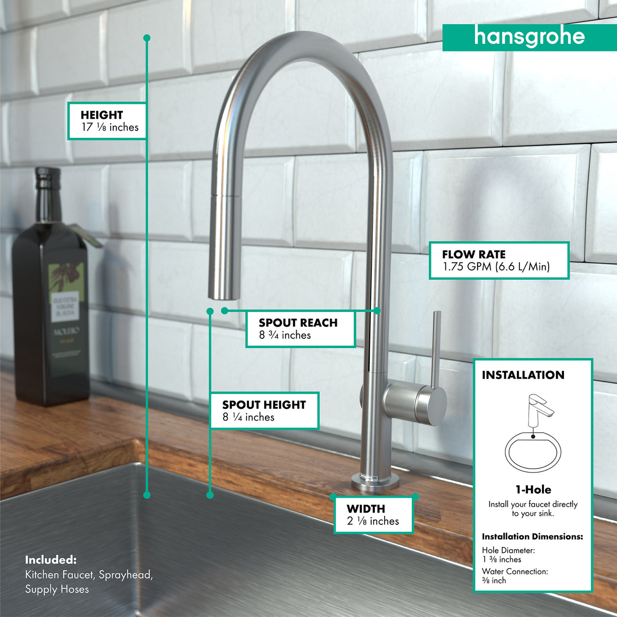 HANSGROHE 72801801 Talis N HighArc Kitchen Faucet, O-Style 2-Spray Pull-Down with sBox, 1.75 GPM - Stainless Steel Optic