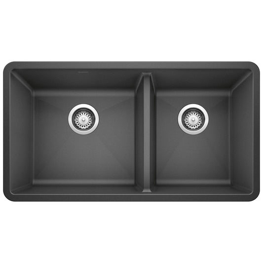 BLANCO 441128 Precis Precis SILGRANIT 33" 60/40 Double Bowl Undermount Kitchen Sink - Anthracite in Anthracite