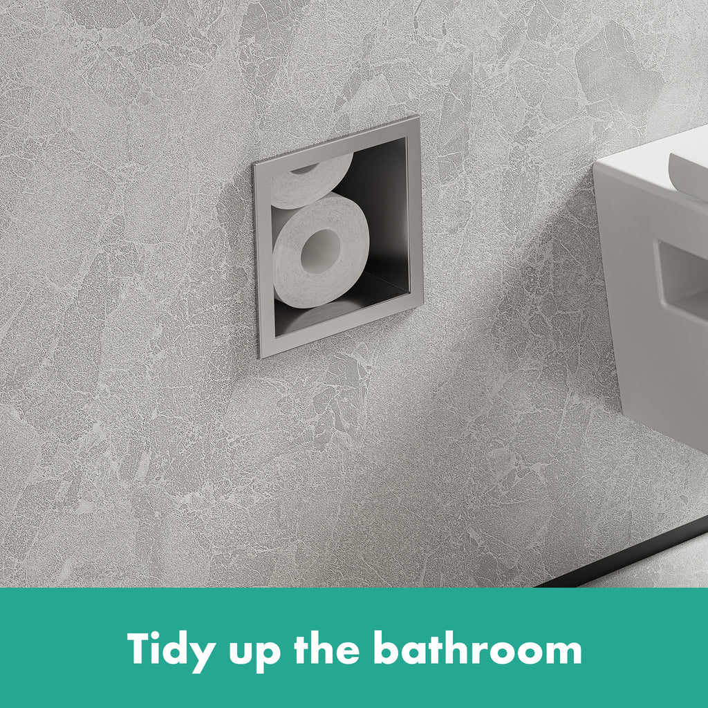HANSGROHE 56058800 XtraStoris Original Recessed Toilet Paper Holder with Storage & Tileable Door - Brushed Stainless Steel