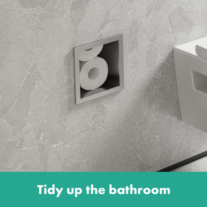 HANSGROHE 56058800 XtraStoris Original Recessed Toilet Paper Holder with Storage & Tileable Door - Brushed Stainless Steel