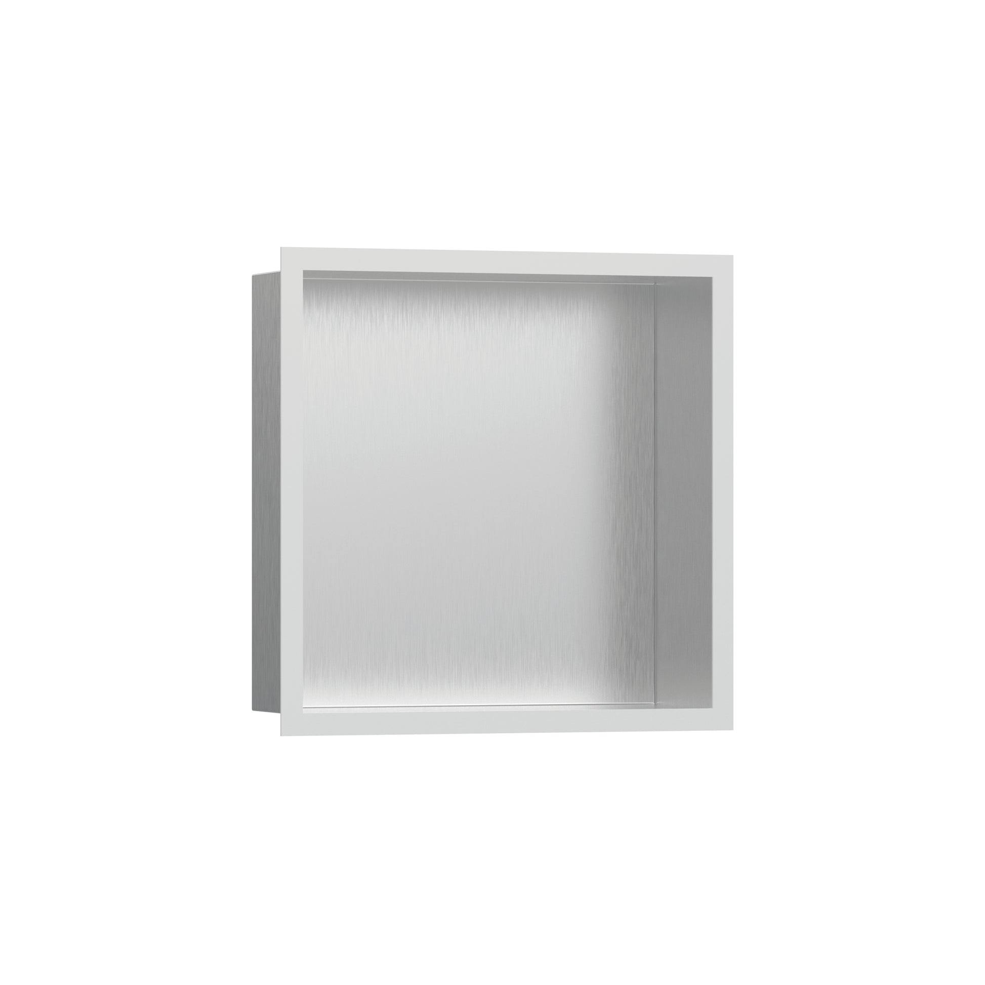 HANSGROHE 56097700 XtraStoris Individual Wall Niche Brushed Stainless Steel with Design Frame 12"x 12"x 4"  in Matte White