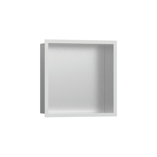 HANSGROHE 56097700 XtraStoris Individual Wall Niche Brushed Stainless Steel with Design Frame 12"x 12"x 4"  in Matte White