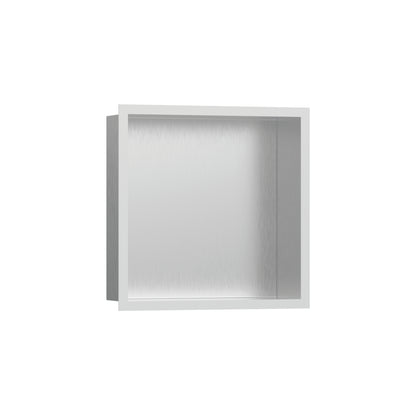 HANSGROHE 56097700 XtraStoris Individual Wall Niche Brushed Stainless Steel with Design Frame 12"x 12"x 4" - Matte White