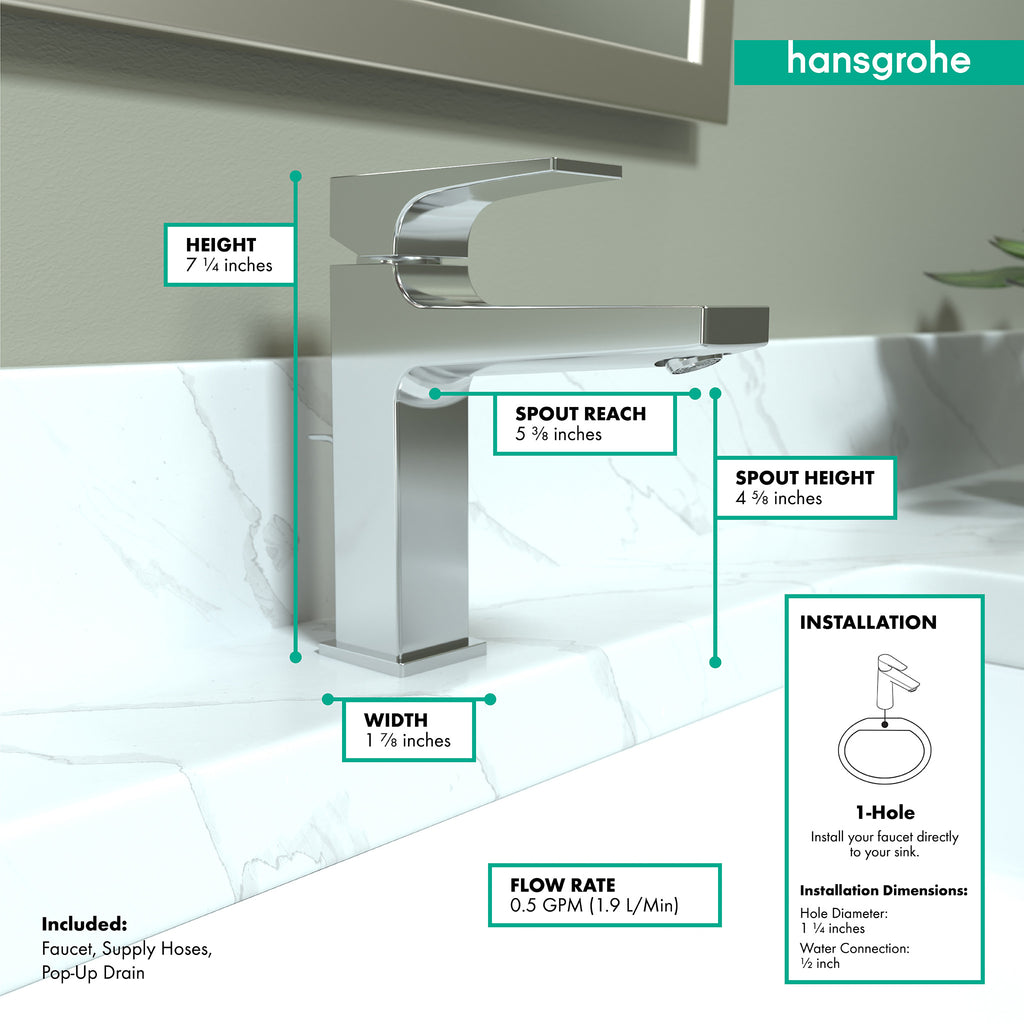 HANSGROHE 32527001 Metropol Single-Hole Faucet 110 with Lever Handle and Pop-Up Drain, 0.5 GPM - Chrome