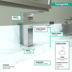 HANSGROHE 32527001 Metropol Single-Hole Faucet 110 with Lever Handle and Pop-Up Drain, 0.5 GPM - Chrome