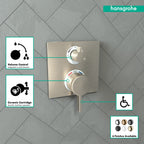 HANSGROHE 15712821 Ecostat Square Thermostatic Trim with Volume Control - Brushed Nickel