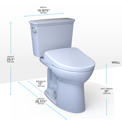 TOTO MW7864736CEG#01 Drake Transitional Washlet+ Two-Piece Elongated 1.28 Gpf Tornado Flush Toilet With S7A Contemporary Bidet Seat - Cotton White