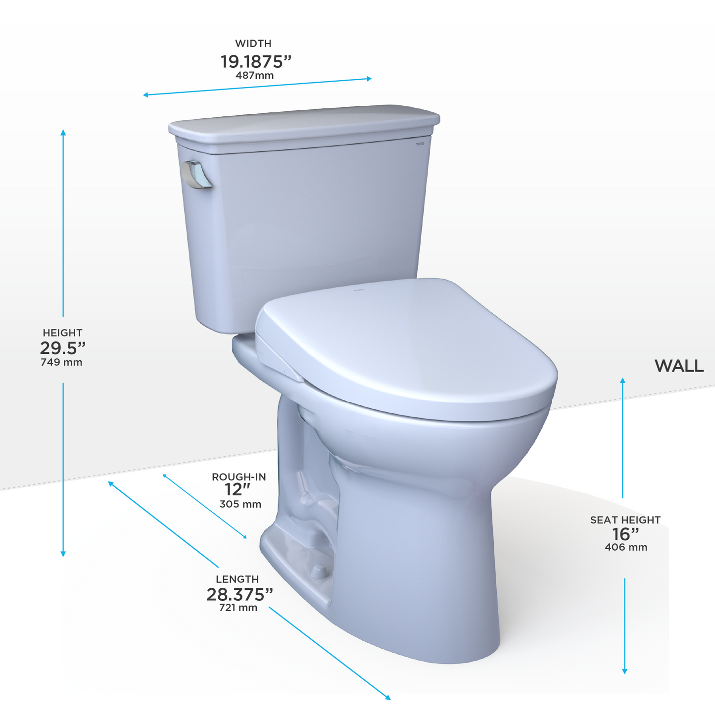 TOTO MW7864726CEG#01 Drake Transitional WASHLET+ Two-Piece Elongated 1.28 GPF TORNADO FLUSH Toilet with S7 Contemporary Bidet Seat , Cotton White