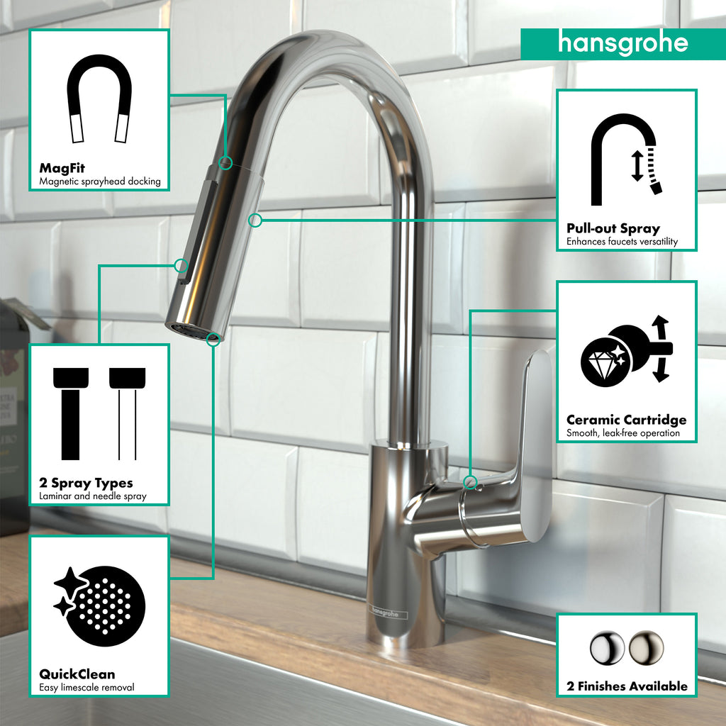 HANSGROHE 04506001 Focus Prep Kitchen Faucet, 2-Spray Pull-Down, 1.75 GPM - Chrome