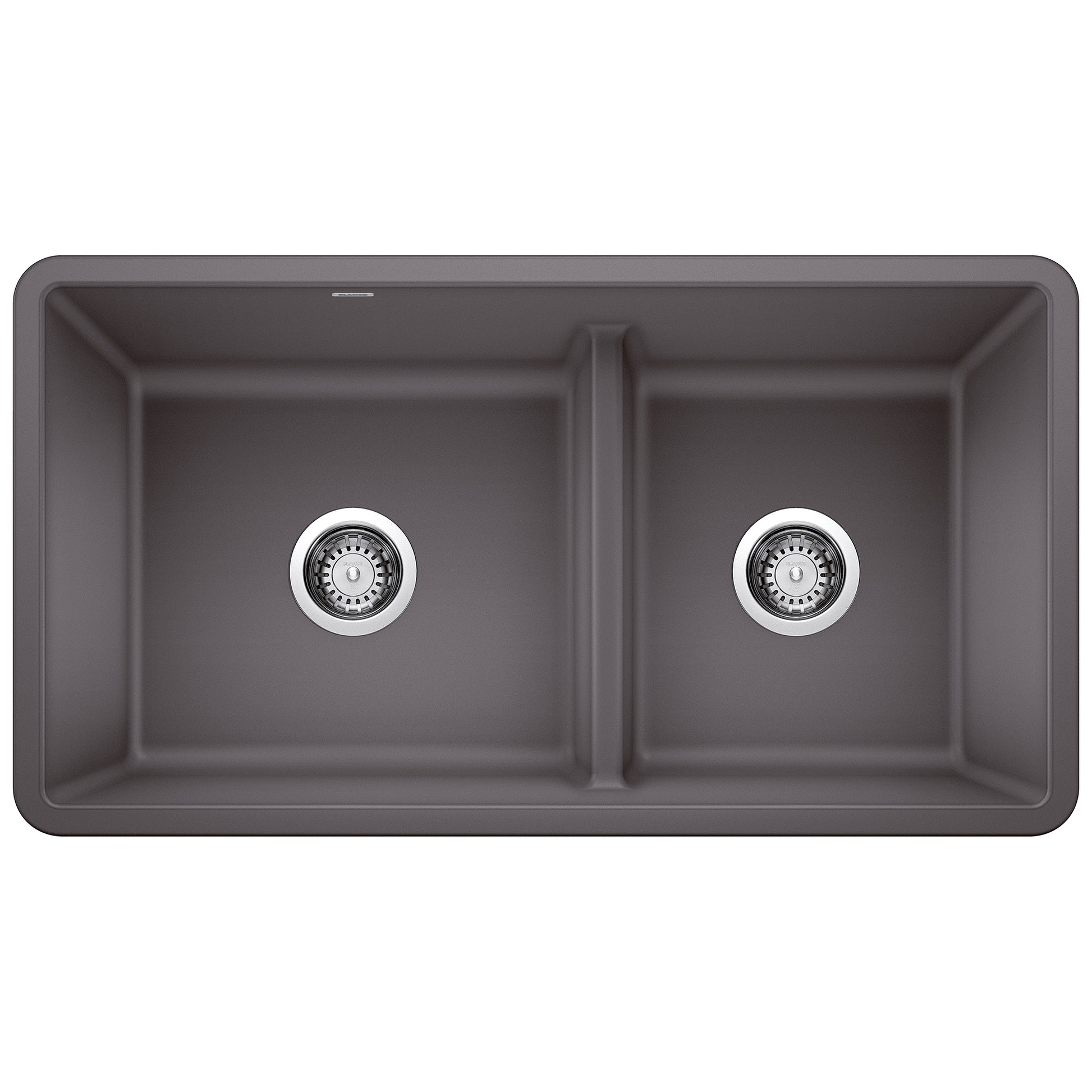 BLANCO 442521 Precis Precis SILGRANIT 33" 60/40 Reversible Double Bowl Undermount Kitchen Sink with Low Divide - Cinder in Cinder