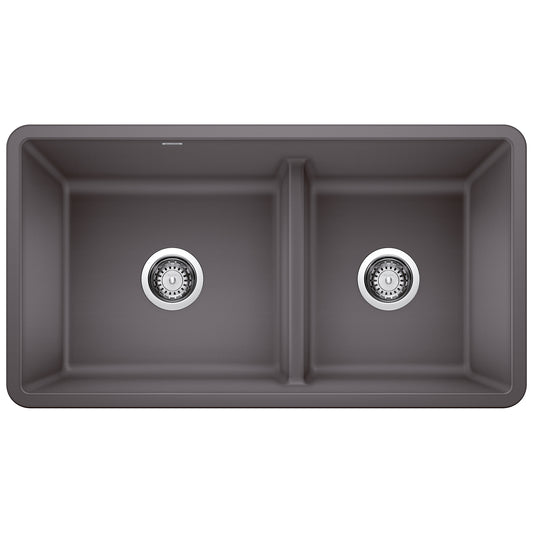 BLANCO 442521 Precis Precis SILGRANIT 33" 60/40 Reversible Double Bowl Undermount Kitchen Sink with Low Divide - Cinder in Cinder