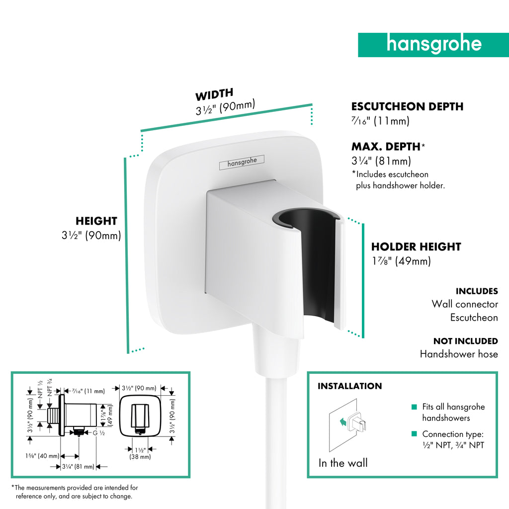 HANSGROHE 26887701 FixFit Q Wall Outlet with Handshower Holder - Matte White