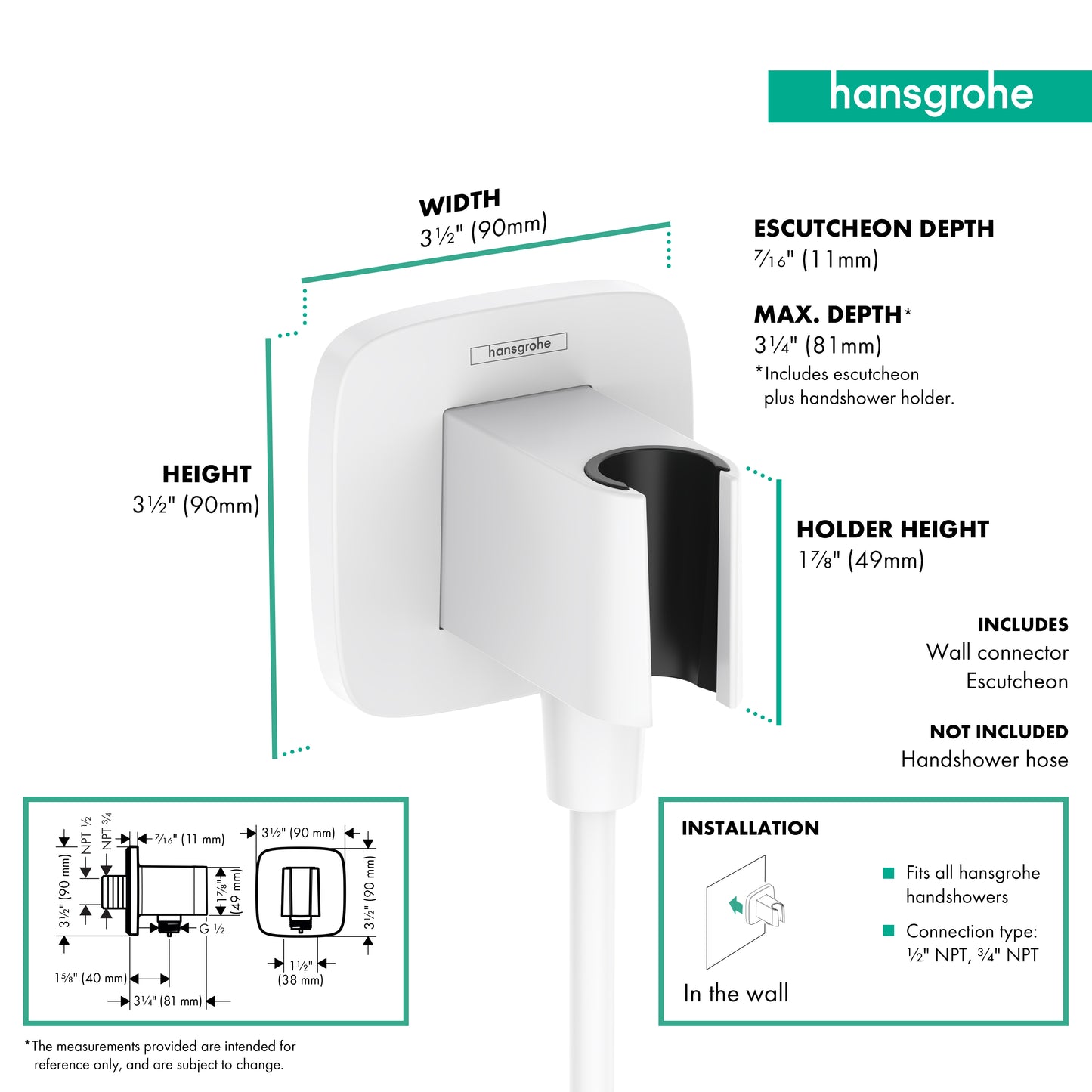 HANSGROHE 26887701 FixFit Q Wall Outlet with Handshower Holder - Matte White
