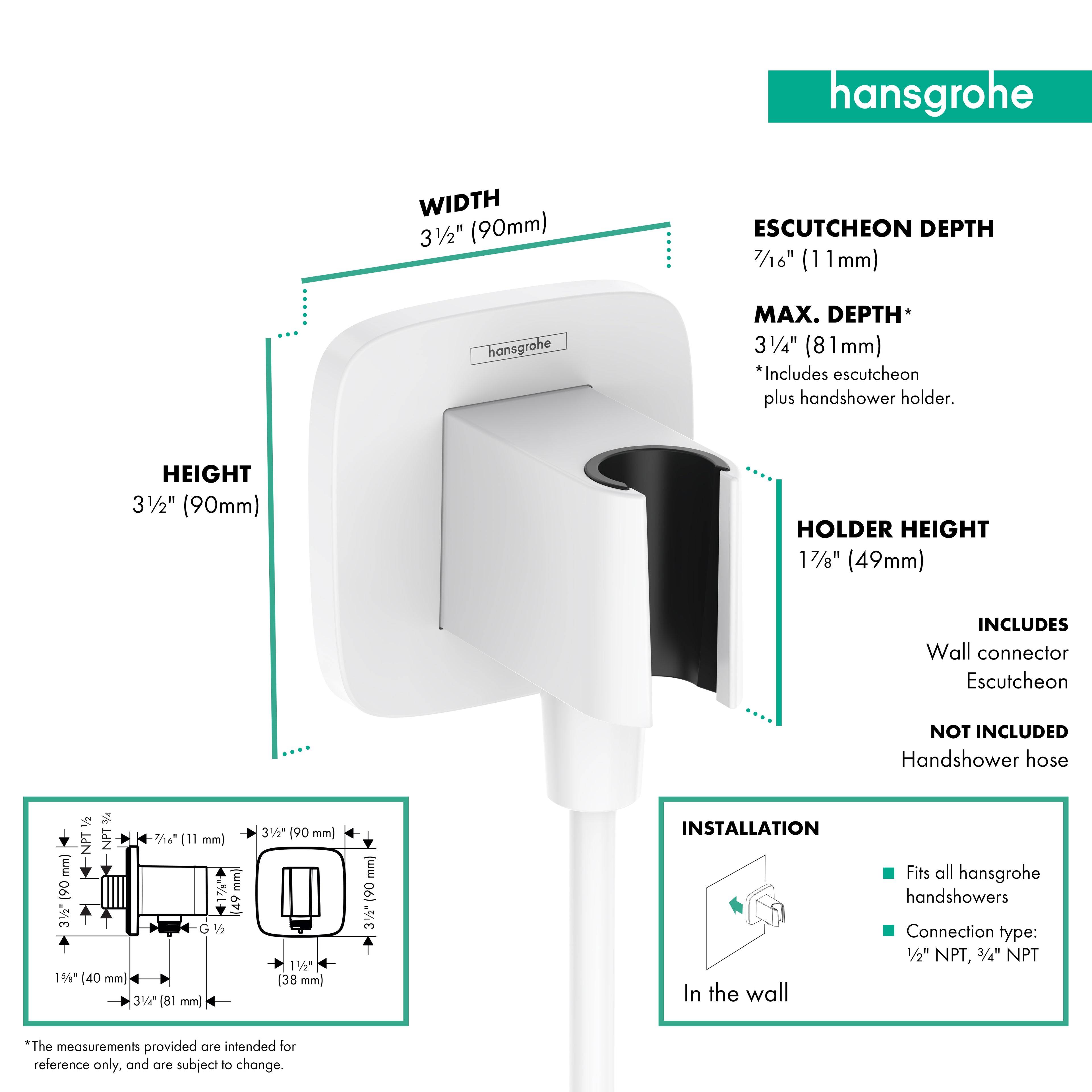 HANSGROHE 26887701 FixFit Q Wall Outlet with Handshower Holder - Matte White