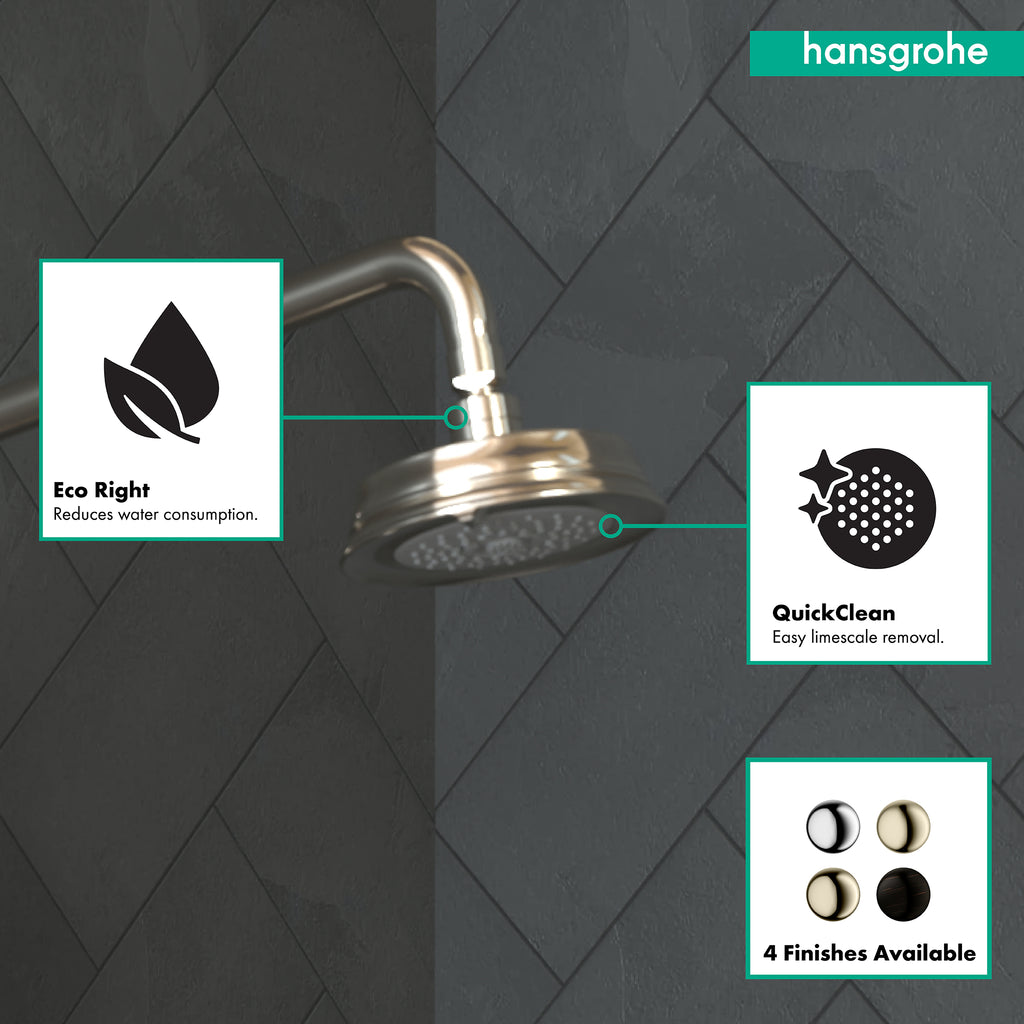 HANSGROHE 04070830 Croma 100 Classic Showerhead 3-Jet, 2.5 GPM - Polished Nickel
