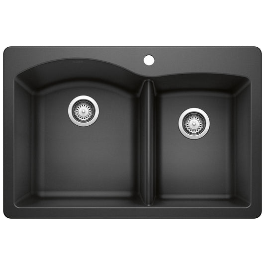 BLANCO 440215 Diamond Diamond SILGRANIT 33" 60/40 Double Bowl Dual Mount Kitchen Sink - Anthracite in Anthracite