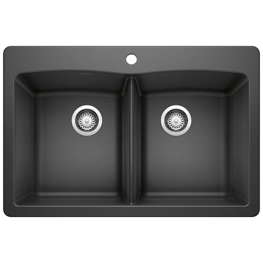 BLANCO 440220 Diamond Diamond SILGRANIT 33" 50/50 Double Bowl Dual Mount Kitchen Sink - Anthracite in Anthracite