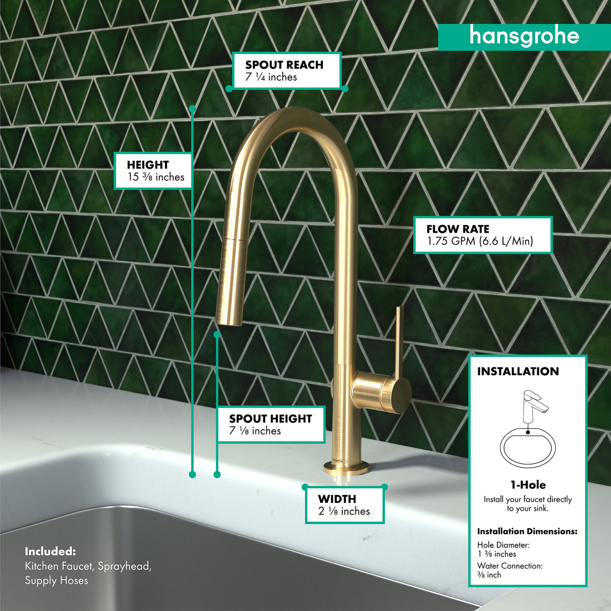 HANSGROHE 72846251 Talis N HighArc Kitchen Faucet, A-Style, 2-Spray Pull-Down, 1.75 GPM - Brushed Gold Optic