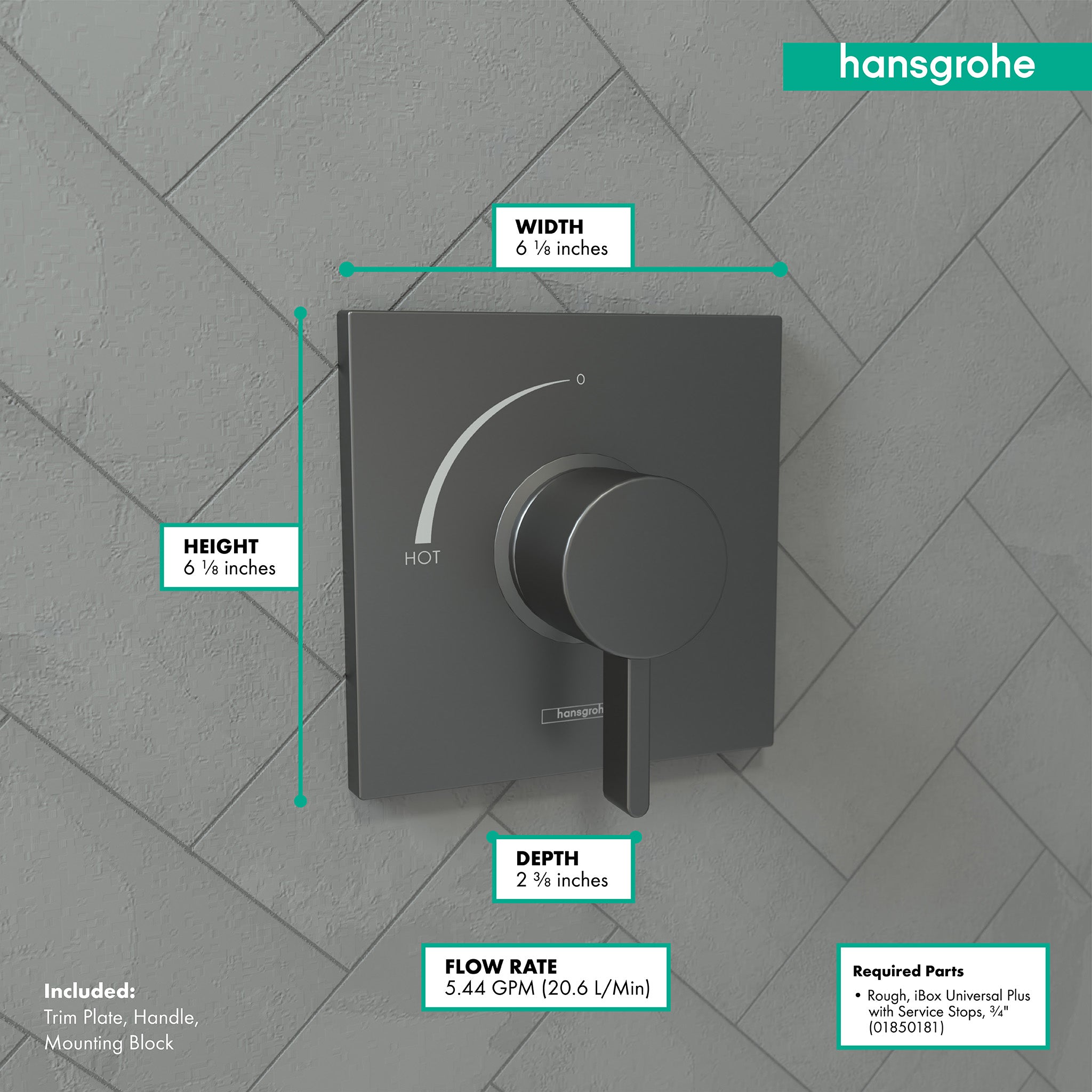 HANSGROHE 15724341 Ecostat Square Pressure Balance Trim - Brushed Black Chrome