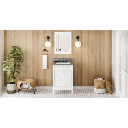 JEFFREY ALEXANDER VKITTHE24WHBOR 24" White Theodora Vanity, Boulder Cultured Marble Vanity Top, undermount rectangle bowl - White