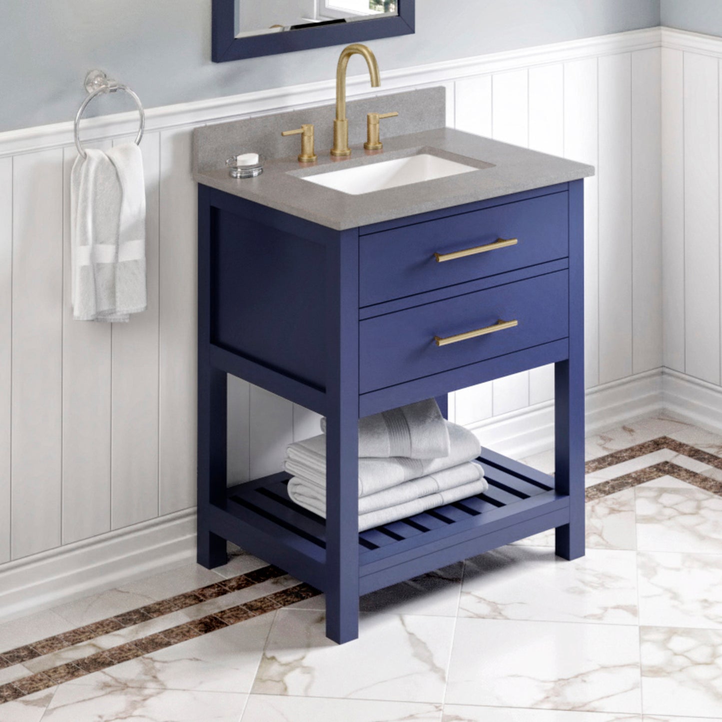 JEFFREY ALEXANDER VKITWAV30BLSGR 30" Hale Blue Wavecrest Vanity, Steel Grey Cultured Marble Vanity Top, undermount rectangle bowl - Hale Blue