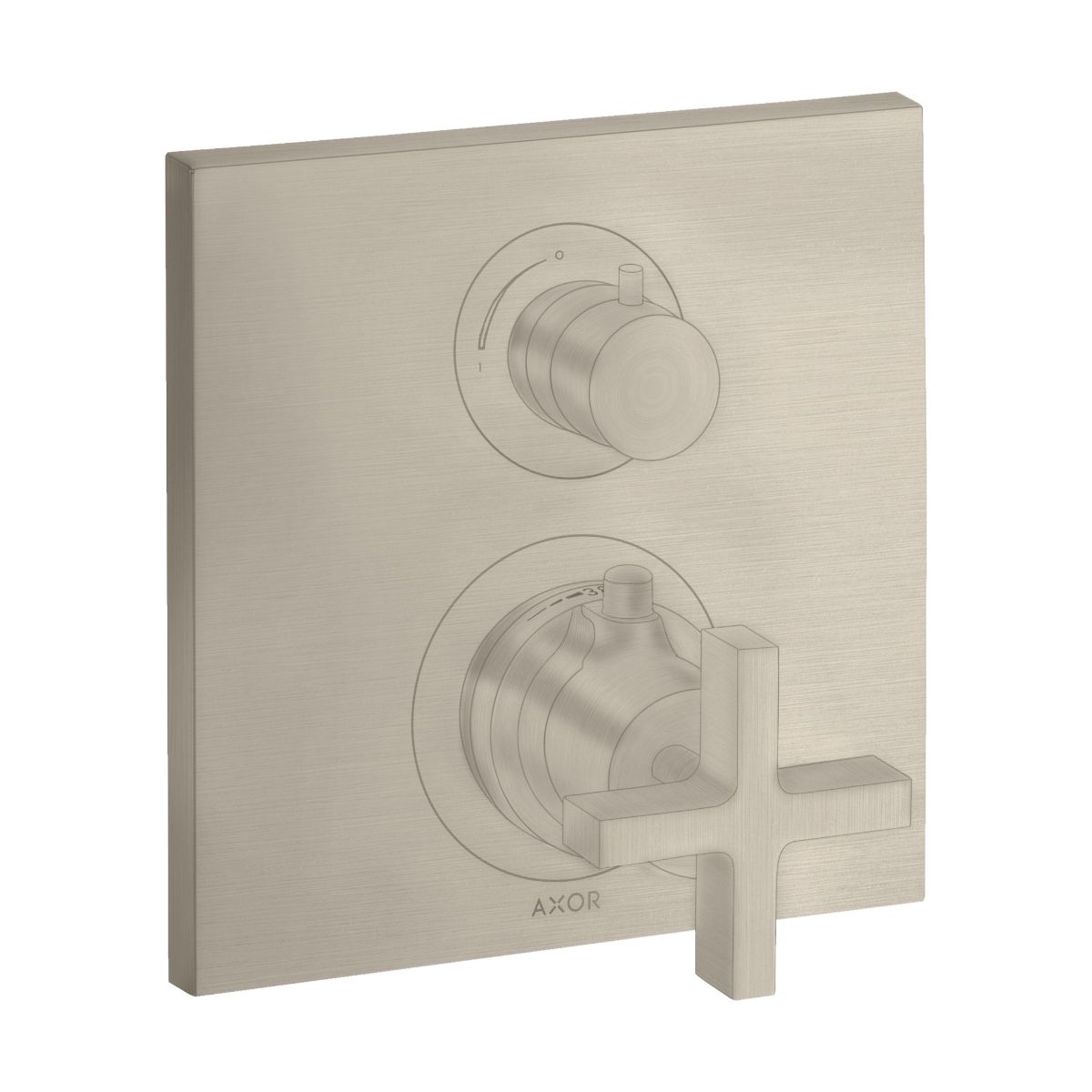 AXOR 39725821 Citterio Thermostatic Trim with Volume Control and Diverter- Cross Handle - Brushed Nickel