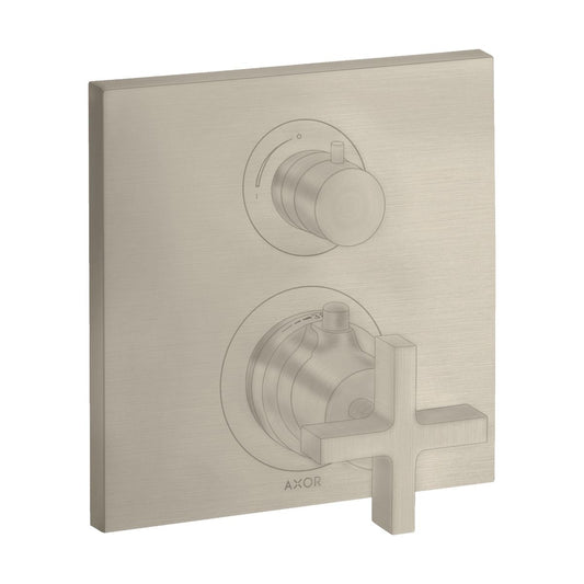 AXOR 39725821 Citterio Thermostatic Trim with Volume Control and Diverter- Cross Handle - Brushed Nickel