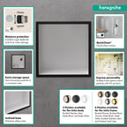 HANSGROHE 56099340 XtraStoris Individual Wall Niche Matte White with Design Frame 12"x 12"x 4" - Brushed Black Chrome