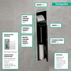 HANSGROHE 56062800 XtraStoris Rock Recessed Toilet Brush Holder with Toilet Paper Holder & Tileable Door - Brushed Stainless Steel